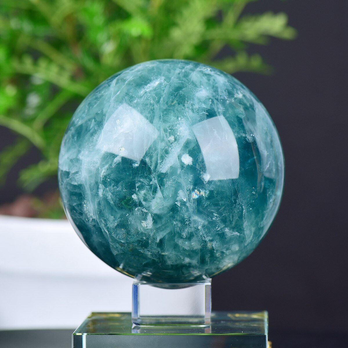3.51LB Natural Green Fluorite Sphere Quartz Crystal Ball Healing