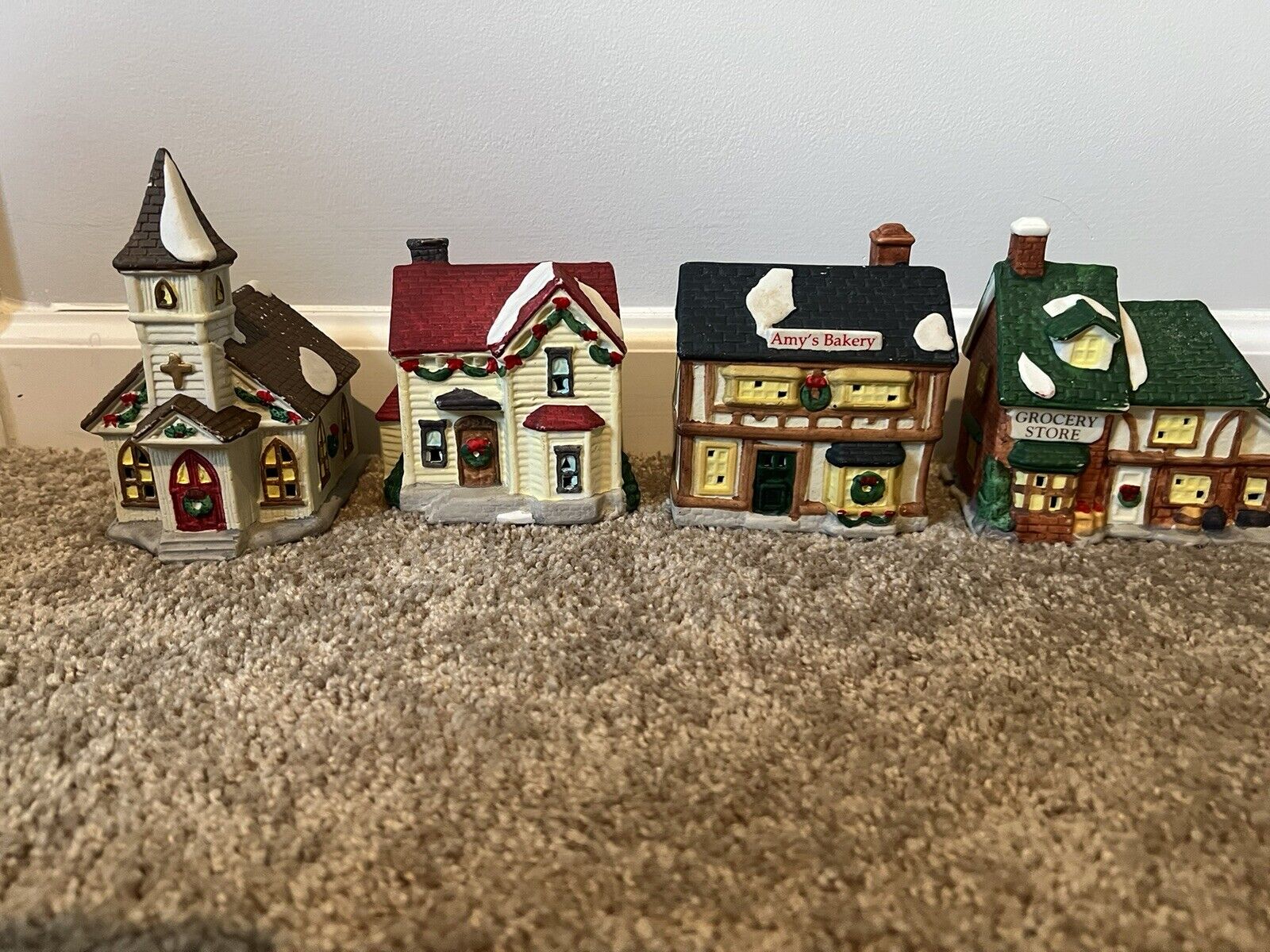 VTG Noma Dickensville Christmas Village 4 Piece Set Collectables Bakery Church