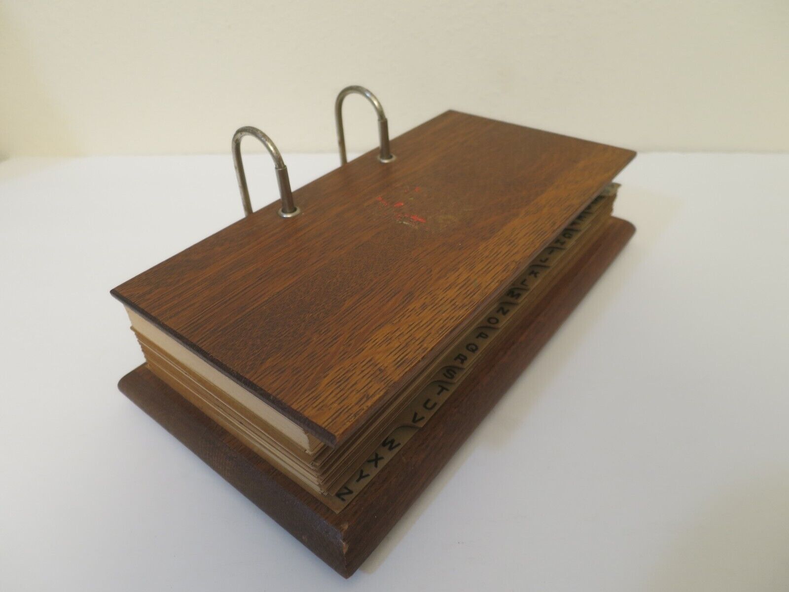 Vintage 1930s WEIS Manufacturing Oak Wood Desktop Ledger w Alphabetical Dividers