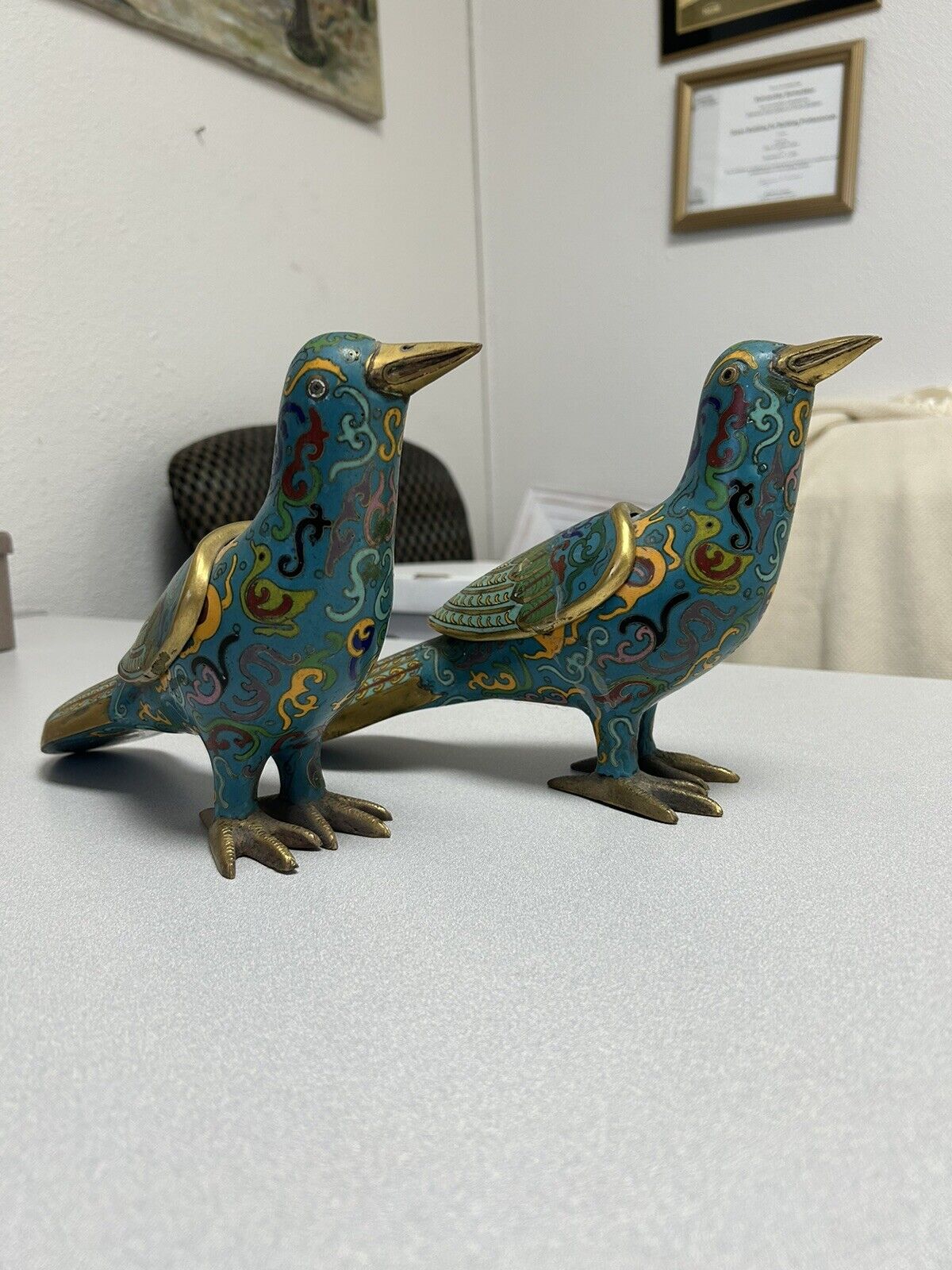 Antique Cloisonné Bird Pair With Detachable Wings 