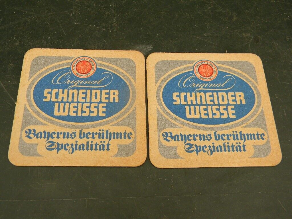 2 VINTAGE SCHNEIDER & SOHN KG WEISSE KELHEIM MUNCHEN GERMANY BEER COASTERS