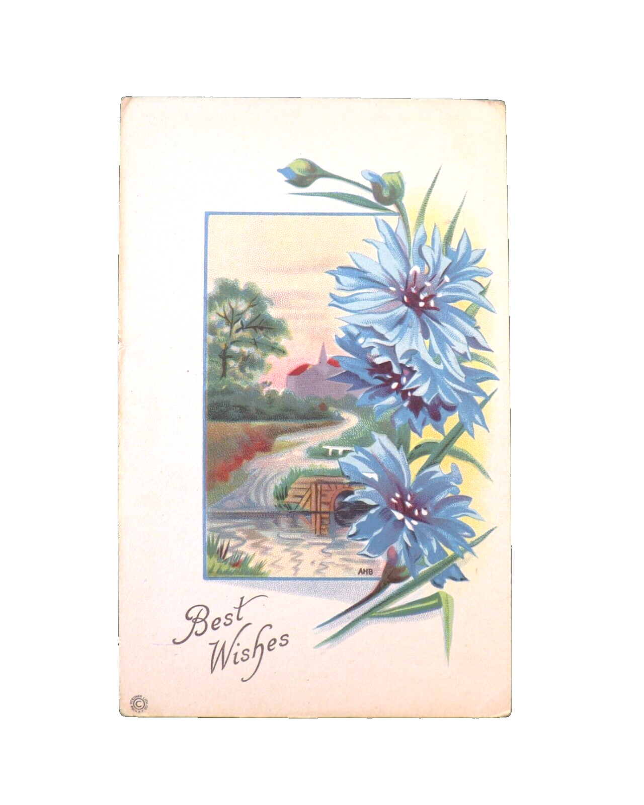Antique Postcard Best Wishes Beautiful Blue Flowers Stecher Litho Rochester NY