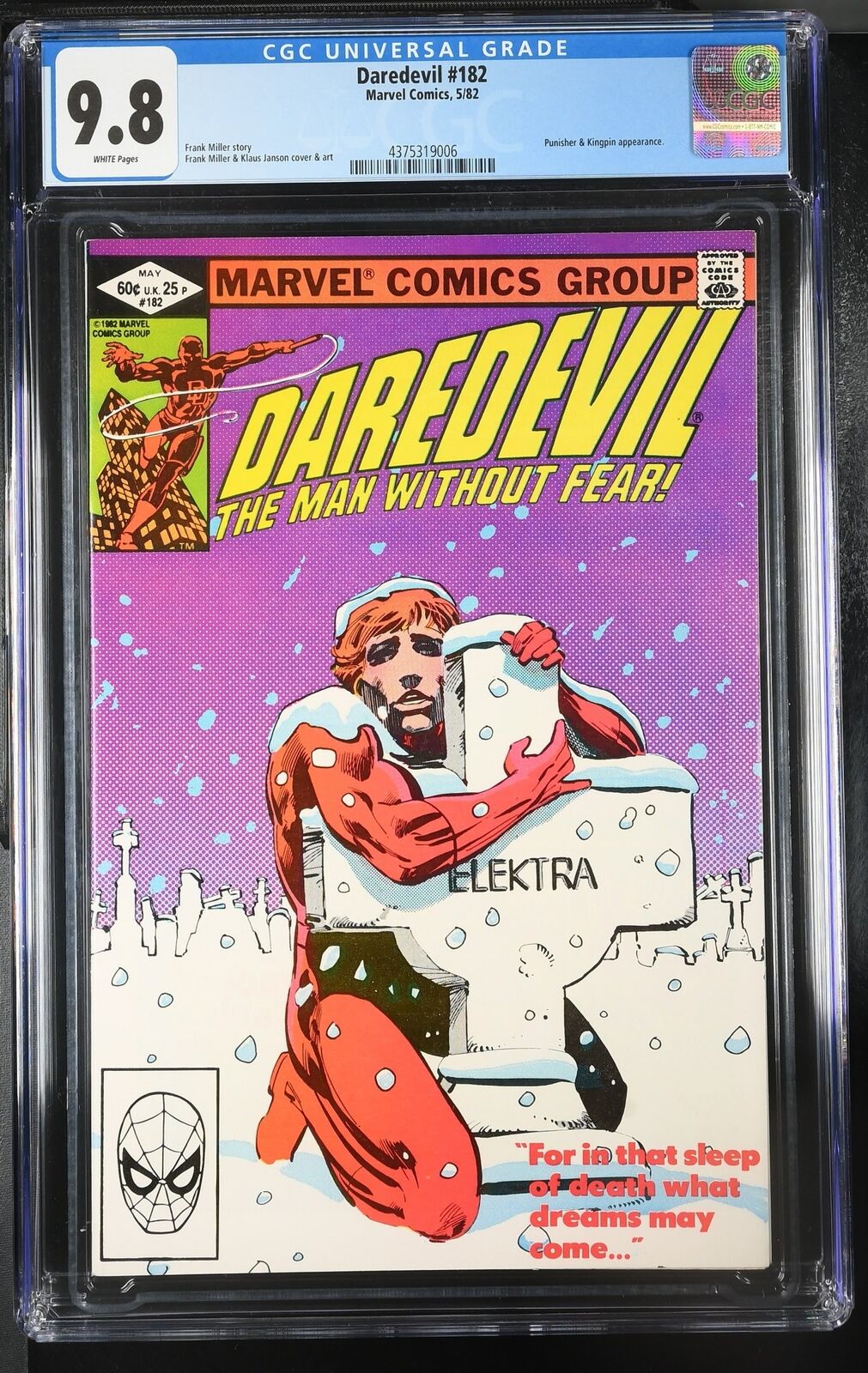 Daredevil #182 CGC NM/M 9.8 White Pages Kingpin Punisher Miller/Janson Cover
