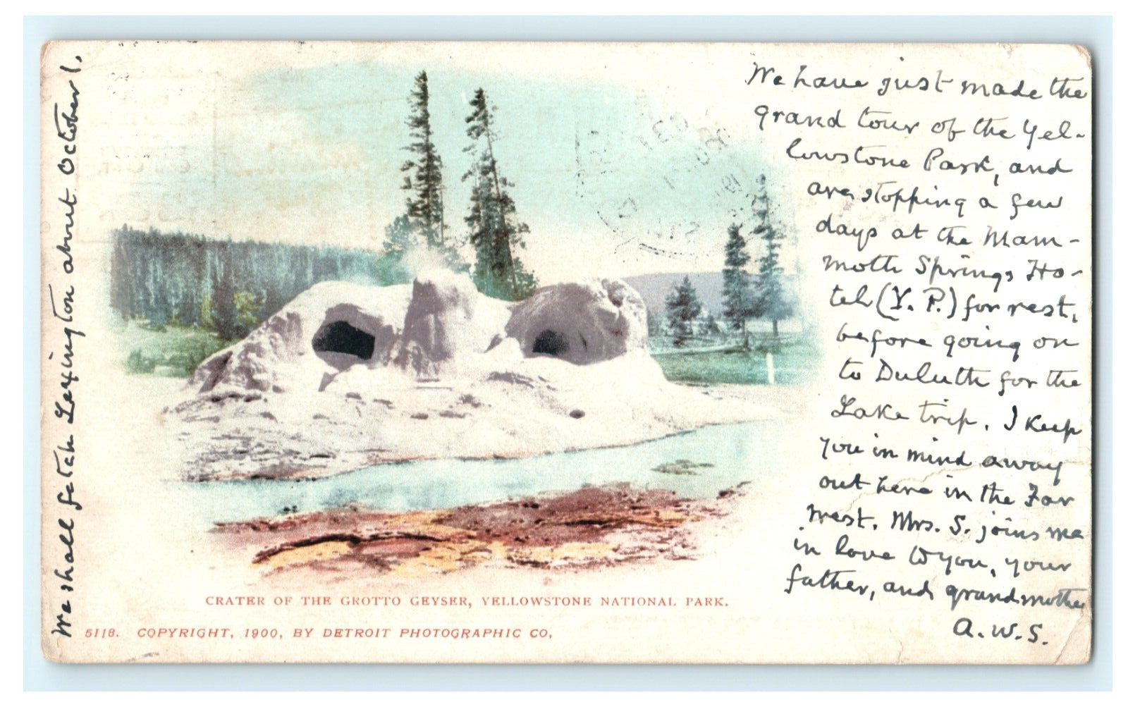 1904 Crater Grotto Geyser Yellowstone National Park WY - Posted - Torn
