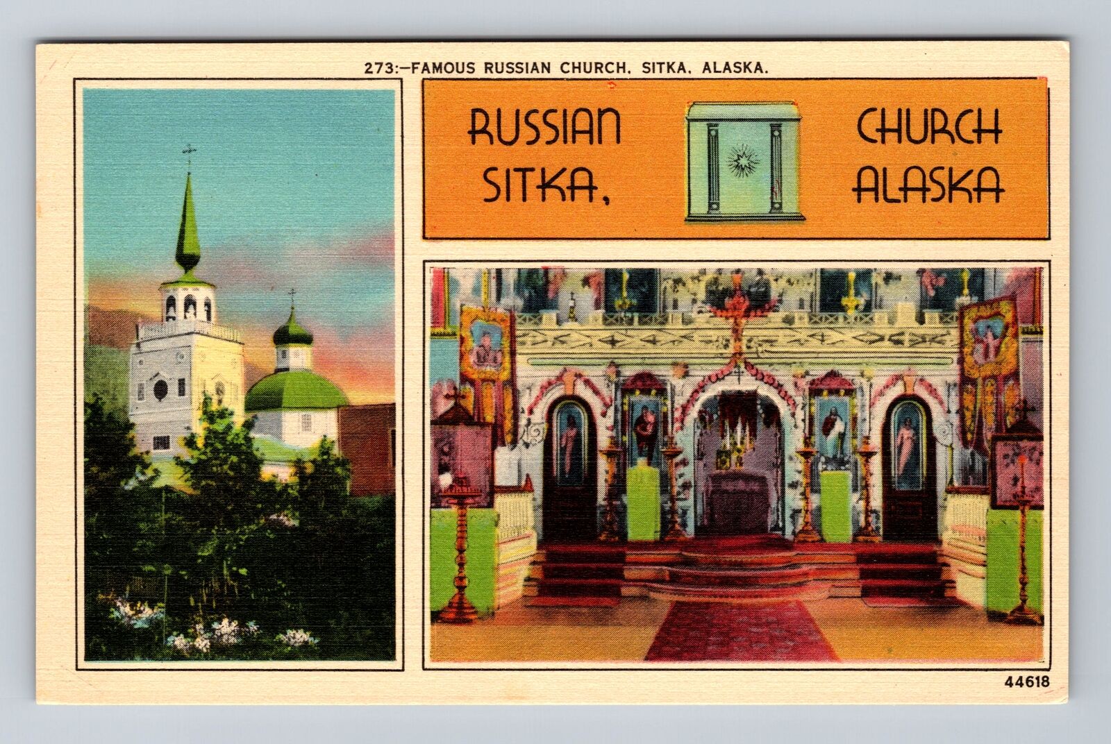 Sitka AK-Alaska, Famous Russian Church, Interior, Antique, Vintage Postcard