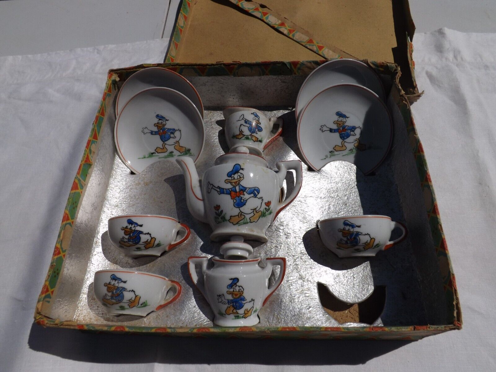 Vintage 1940s W D P Donald Duck Tea Set in Box Disney Productions Occupied Japan