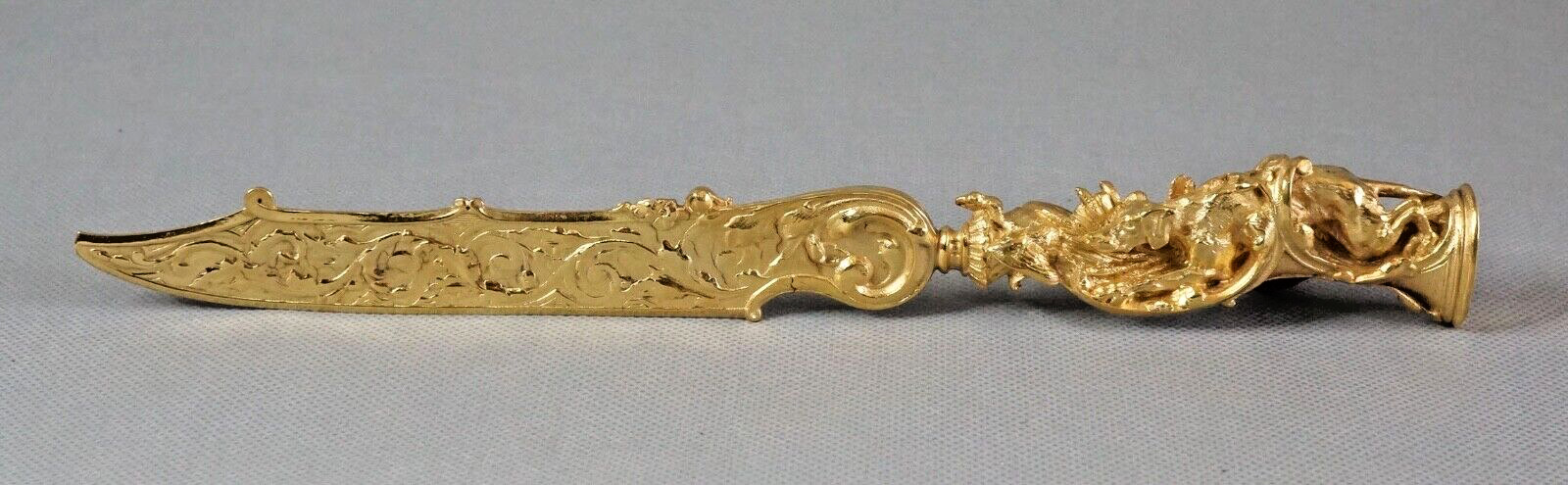19c.Antique French Palais Royal Ormolu Bronze Letter Opener Wax Seal Hunting Dog