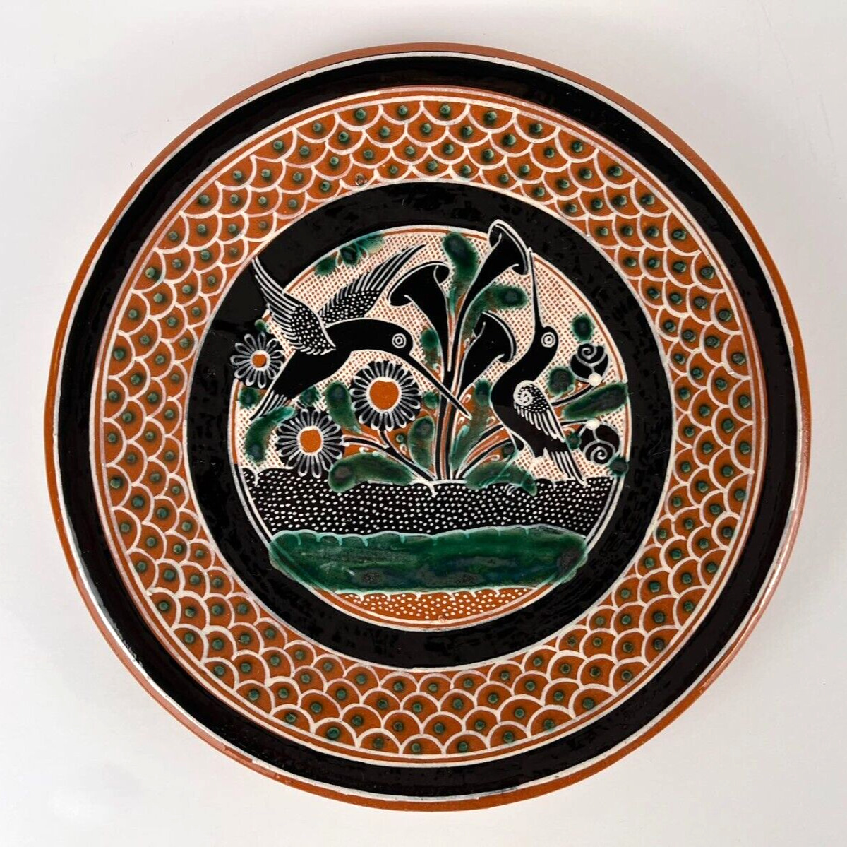 Vtg Jose Bernabe Tonala Jalisco Mexican Pottery Birds & Floral 7” Plate, Signed