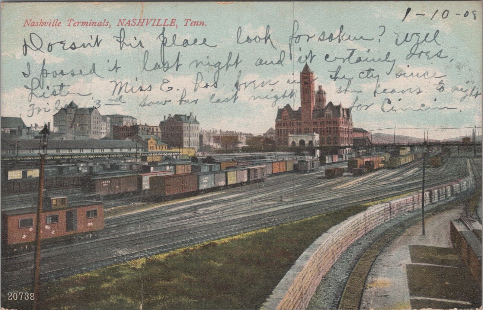 Train Yard Freight Cars Terminal Nashville Tennessee TN 1908 Postcard 7293.5