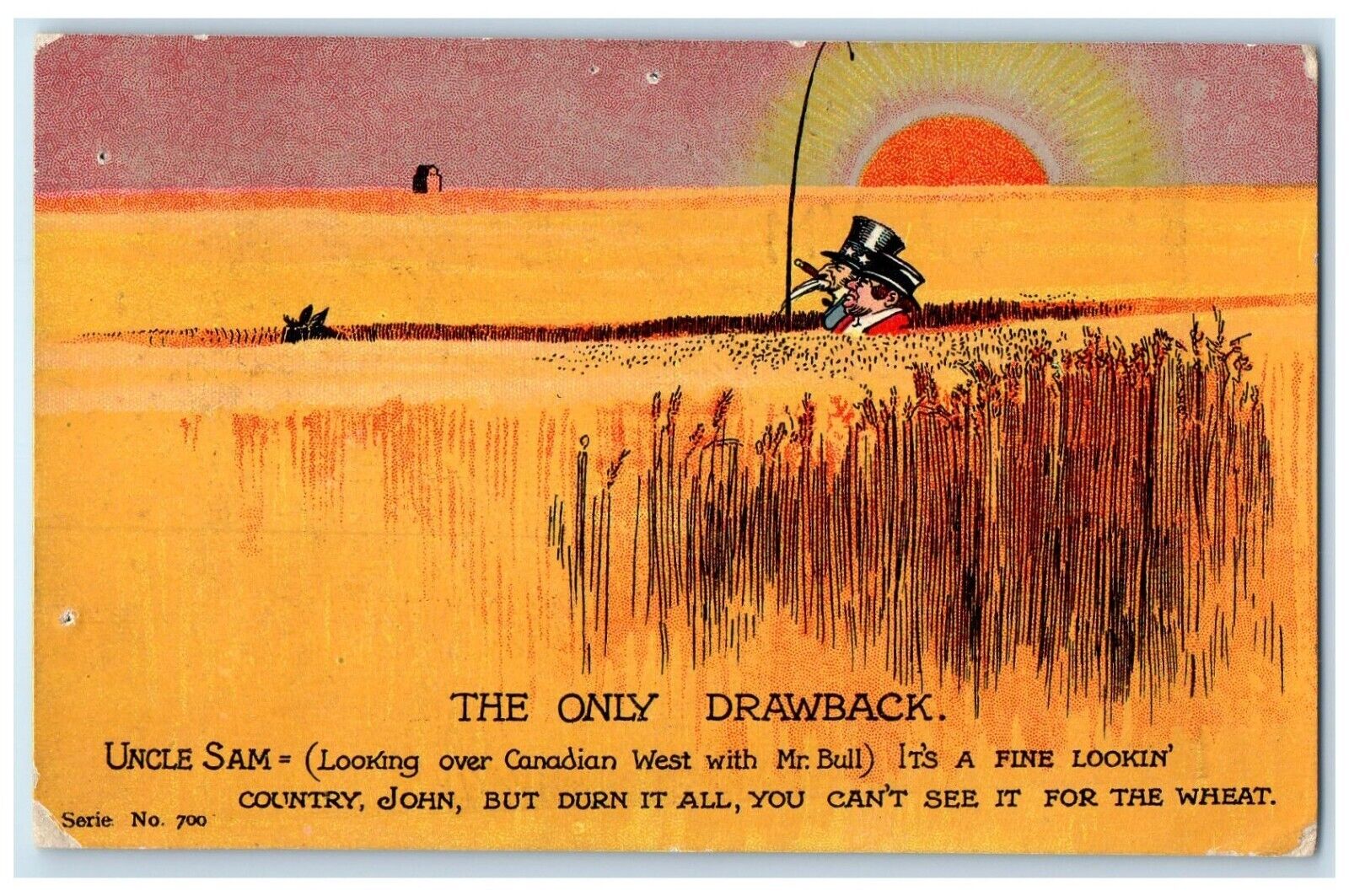 1906 The Only Drawback Uncle Sam Mr. Bull Walla Walla Washington WA Postcard