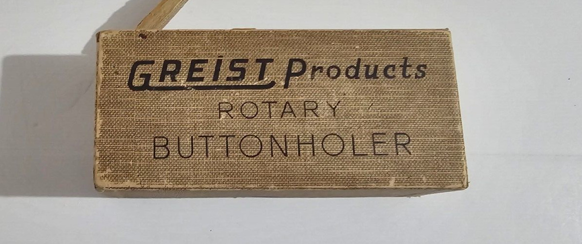 Vintage GREIST PRODUCTS ROTARY BUTTONHOLER W/Manual & Box of ROTARY ATTACHMENTS