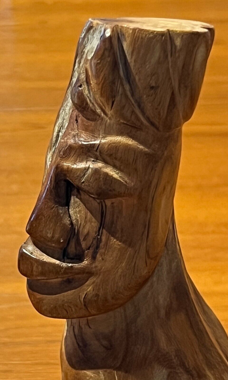 Unusual Vintage Wooden Hand Carved Signed Driftwood Sculpture Face