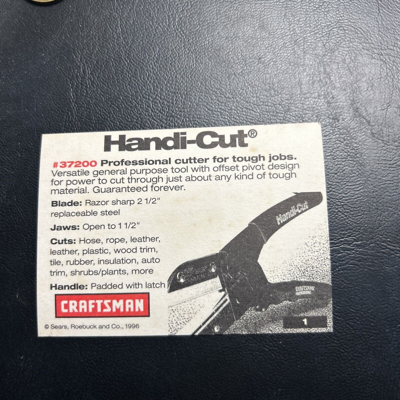 Jb98 Craftsman Card Sears 1996/97 #1 Handy Cut 37200 Handi