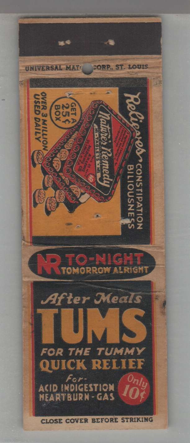 Matchbook Cover - After Meals Tums For Quick Relief