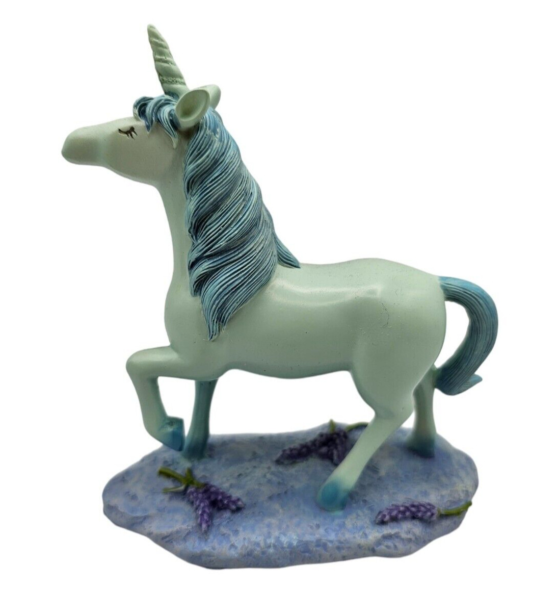 Vintage 1990s Hand painted Resin Unicorn Figure Blue Green Muted