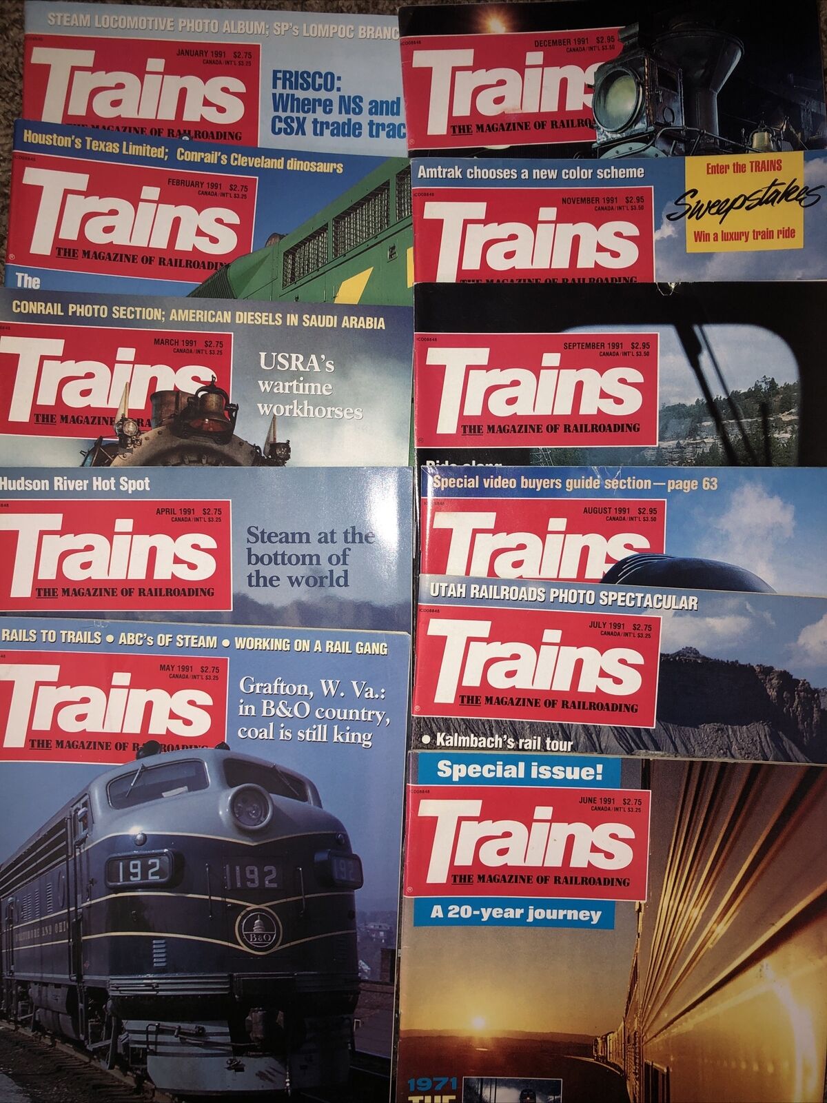Trains 1991 Magazine 11 Issues Jan Feb Mar April May June July Aug Sept Nov Dec