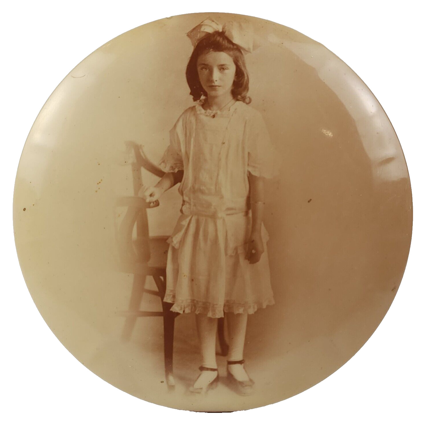 Antique Columbia Medallion Studios Celluloid Metal Photograph Girl In Dress 6\