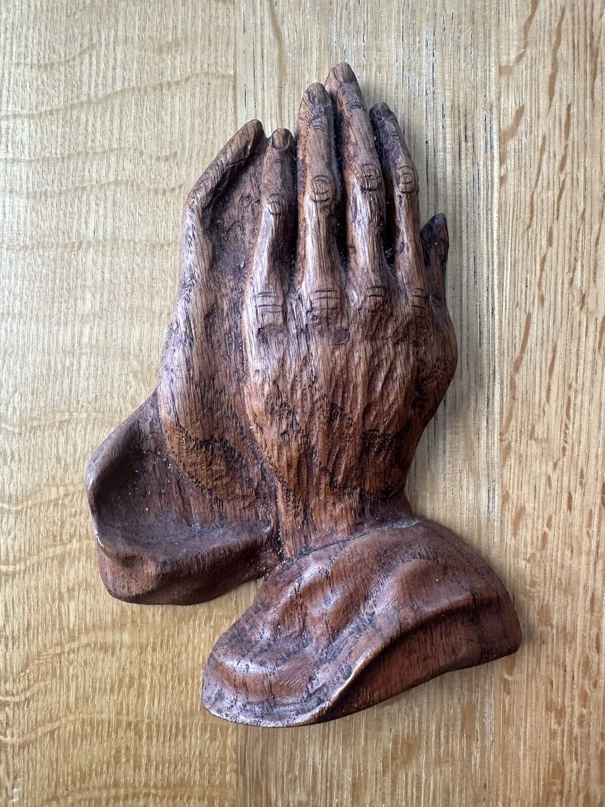 Vintage Hand Carved Wood Praying Hands Figurine Carving Religious 6.5