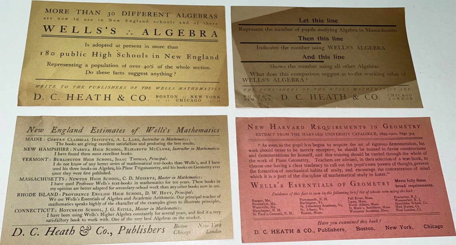 Rare Antique Victorian American Math Well's Algebra & Geometry Advertising 1899