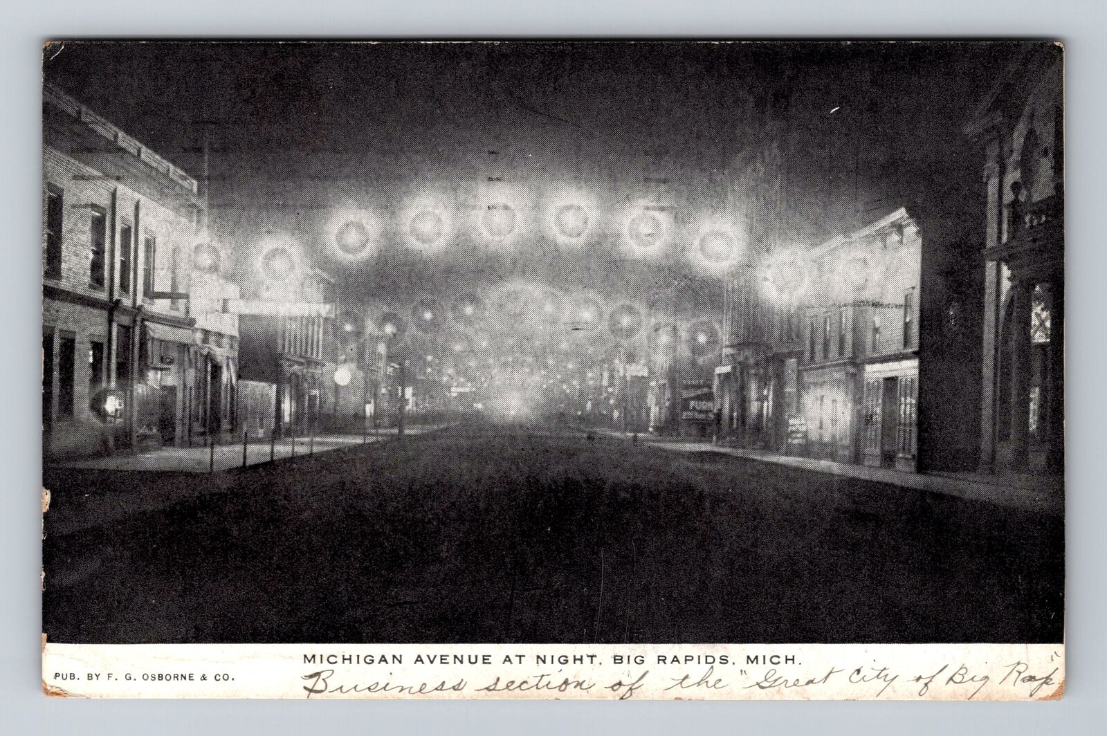 Big Rapids MI-Michigan, Michigan Avenue At Night, Vintage c1911 Postcard