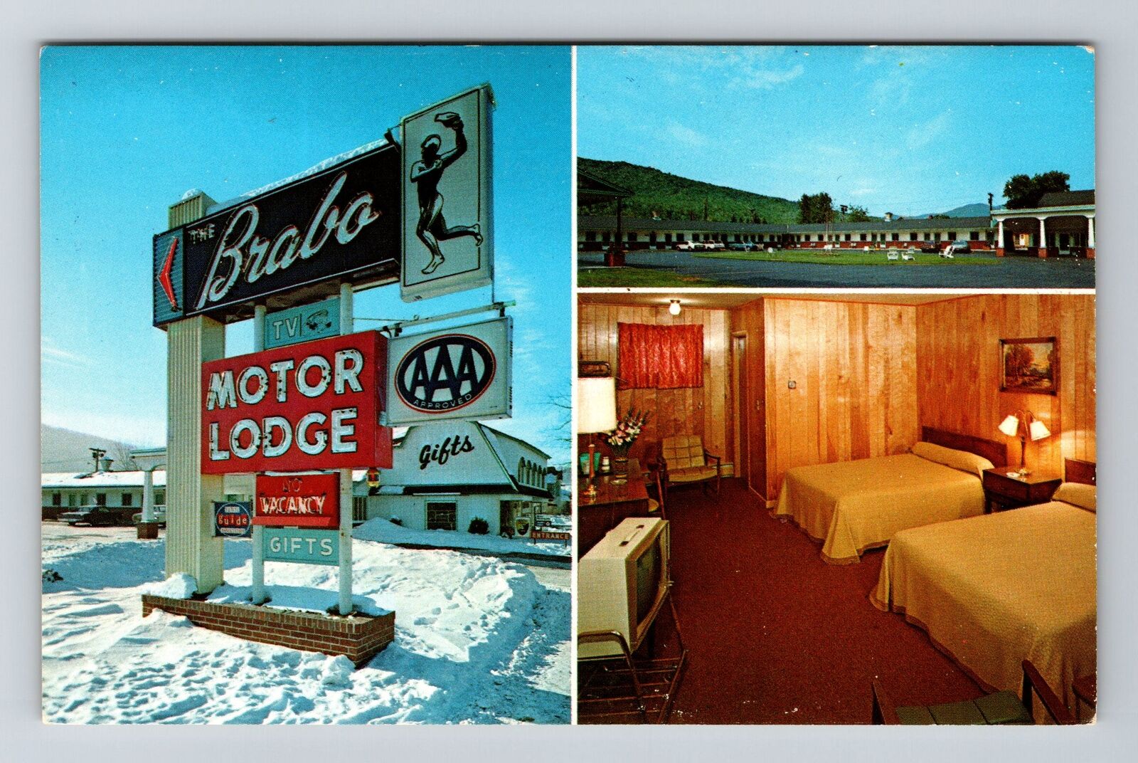 Gorham NH-New Hampshire, Brabo Motor Lodge, Antique Vintage Souvenir Postcard