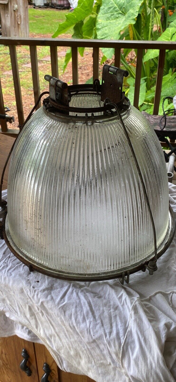 Vintage 12” Wide HOLOPHANE  684 Industrial Light Fixture. Factory Ribbed Glass