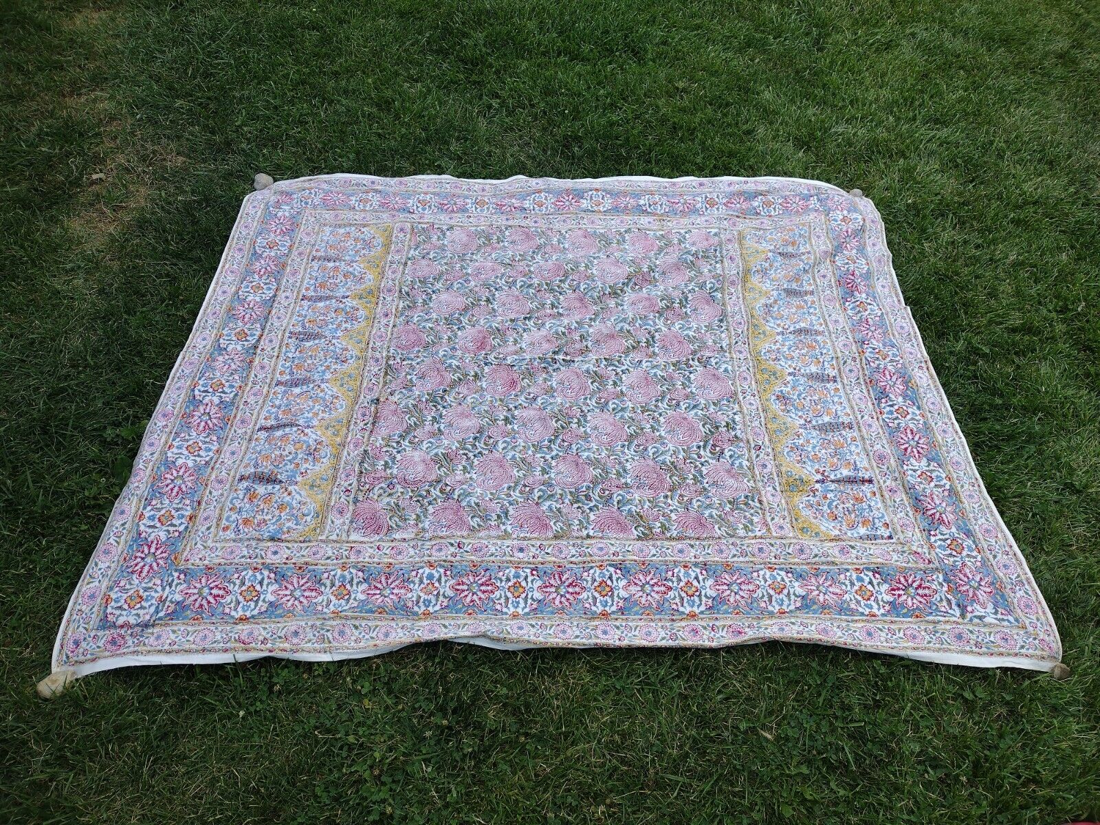 Vintage Block Print Hand Dyed Linen Tablecloth Tapestry Indian Batik 84x71*