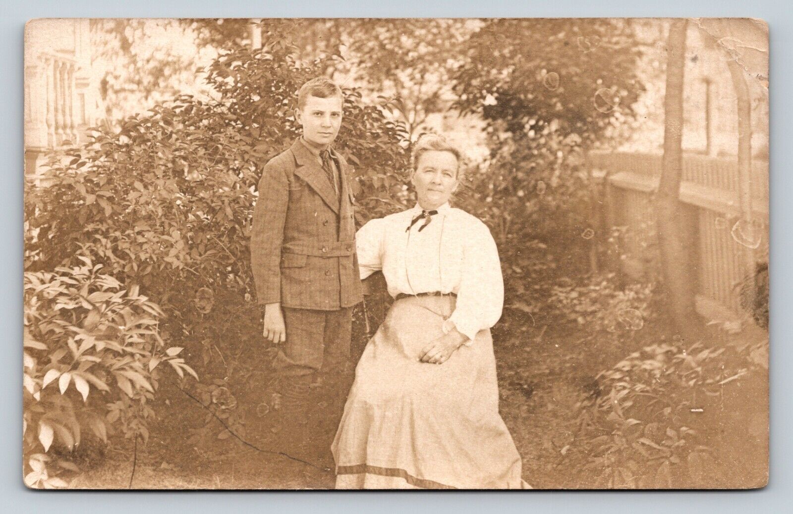 RPPC Lady Sits With Arm Around Young Boy VELOX 1907-1914 ANTIQUE Postcard 1413