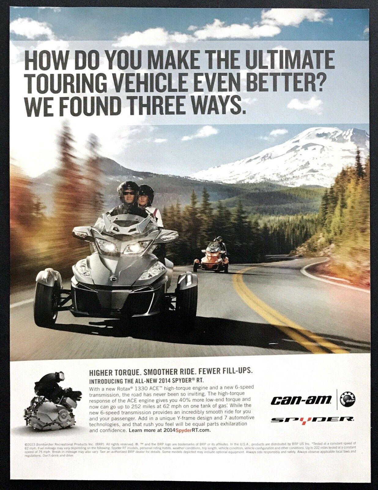 2014 Can-Am Spyder RT 3-Wheel Motorcycle photo Ultimate Touring Vehicle print ad