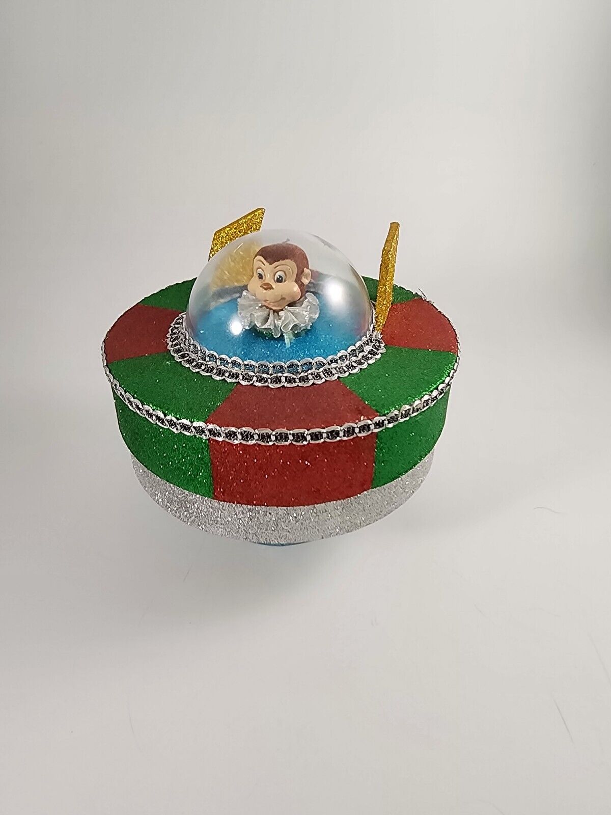 Vintage Katherine's Collection Monkey in Space Ship Glitter Trinket Box