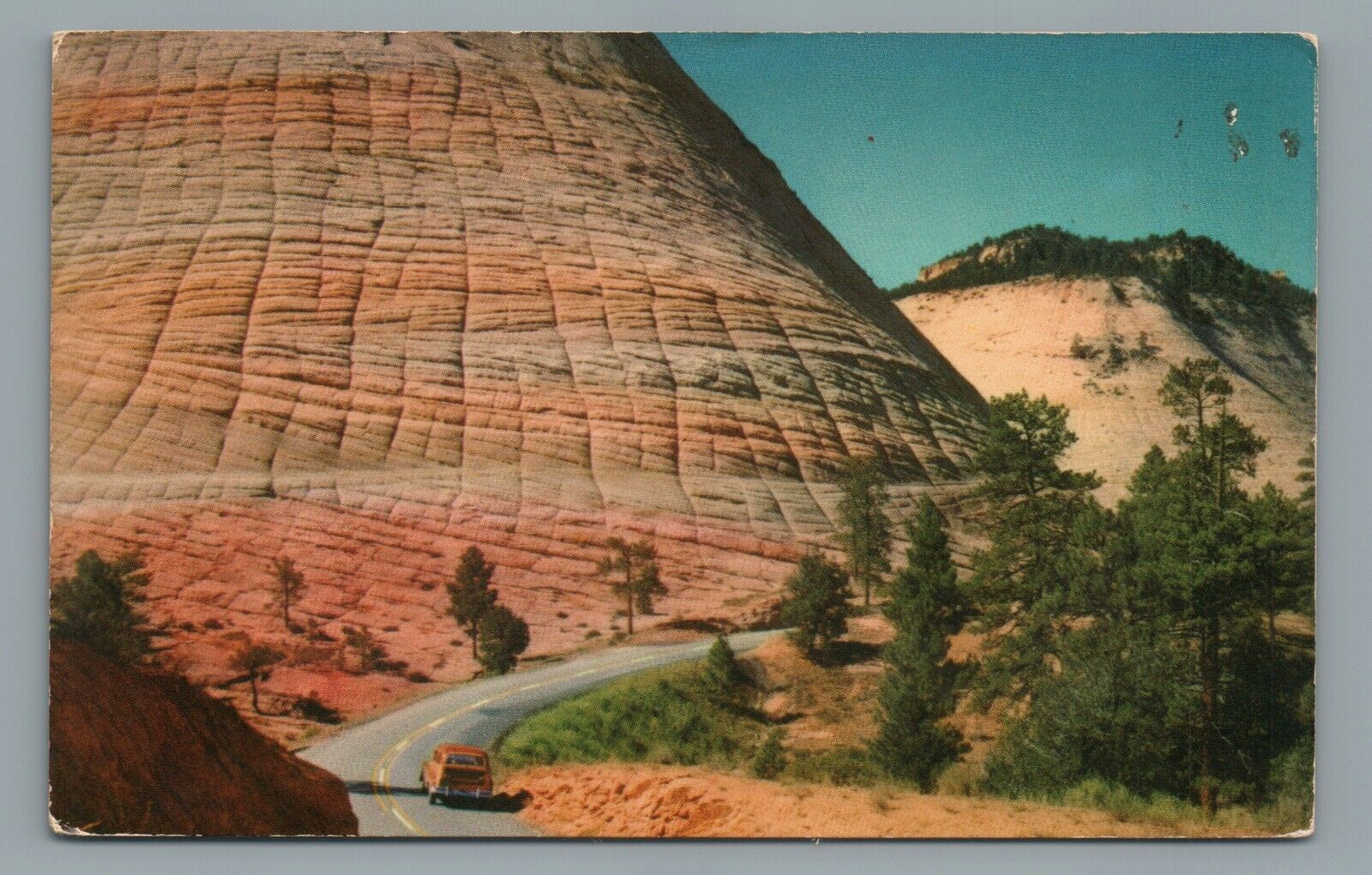 Checkerboard Mesa Entrance to Zion National Park Utah Vintage Postcard