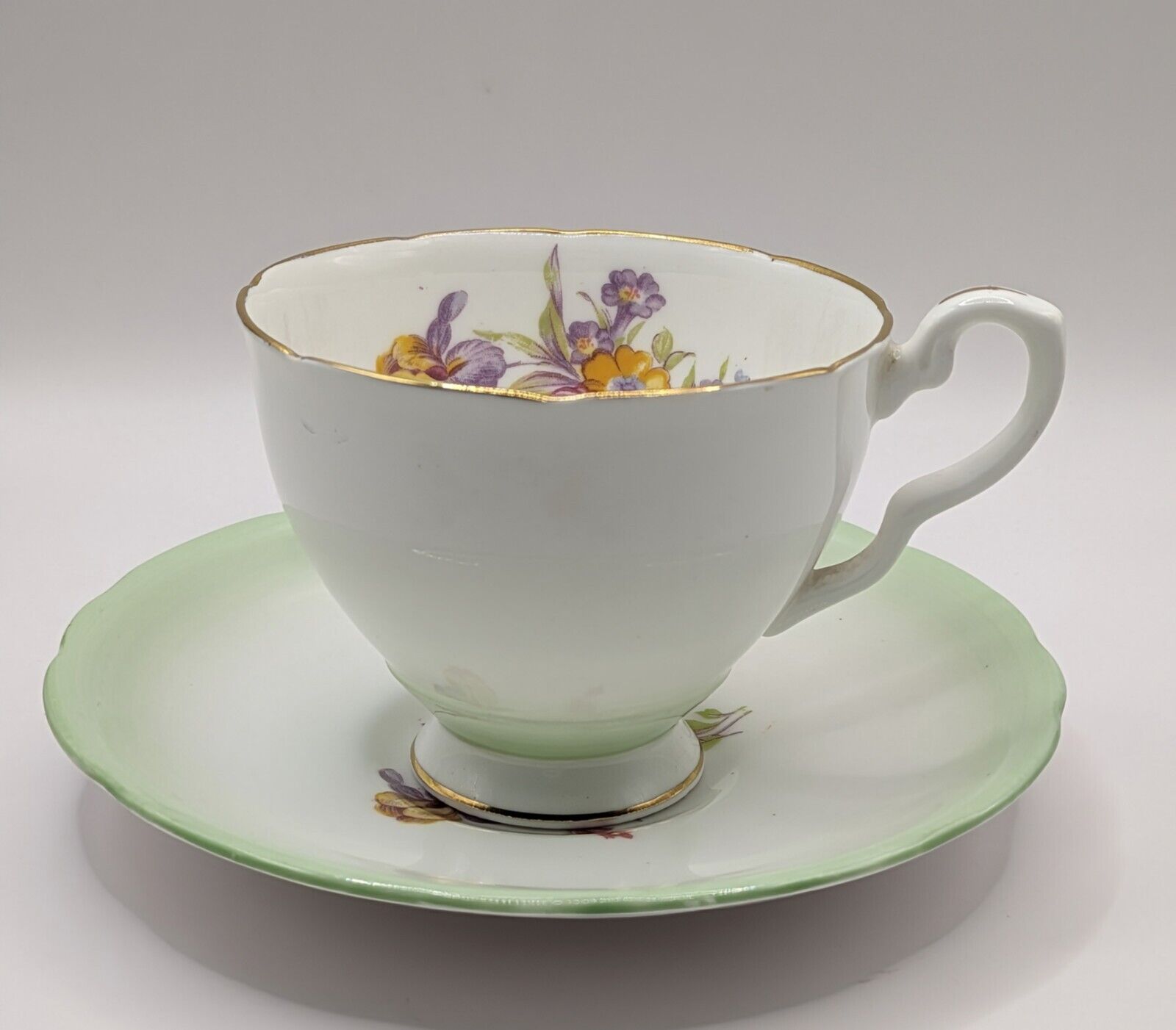 Royal Stafford England Tea Cup And Saucer Mint Green White Floral Design