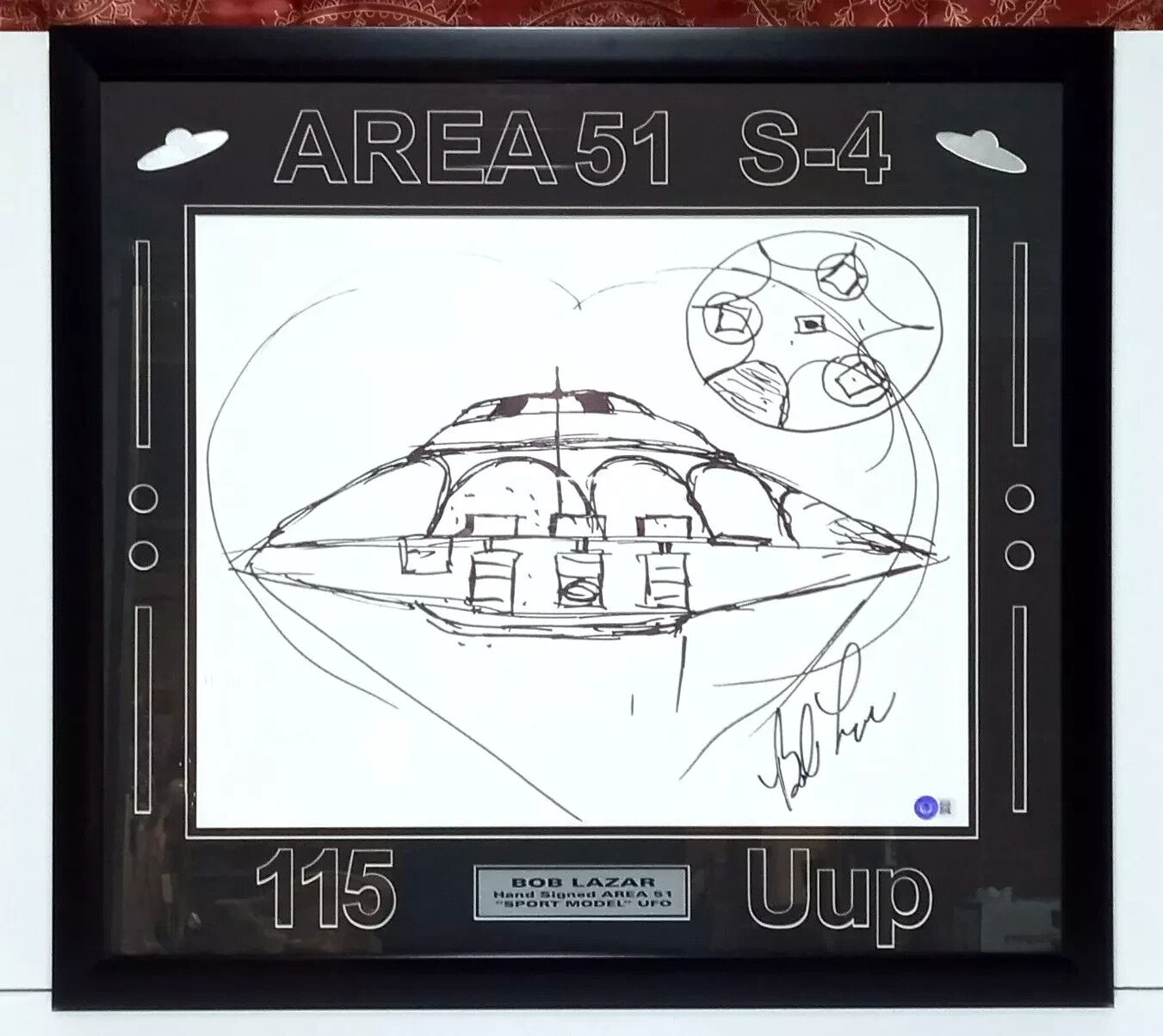 Bob Lazar Signed Area 51 Sport Model Print - Custom Frame 24 x 26 Beckett COA