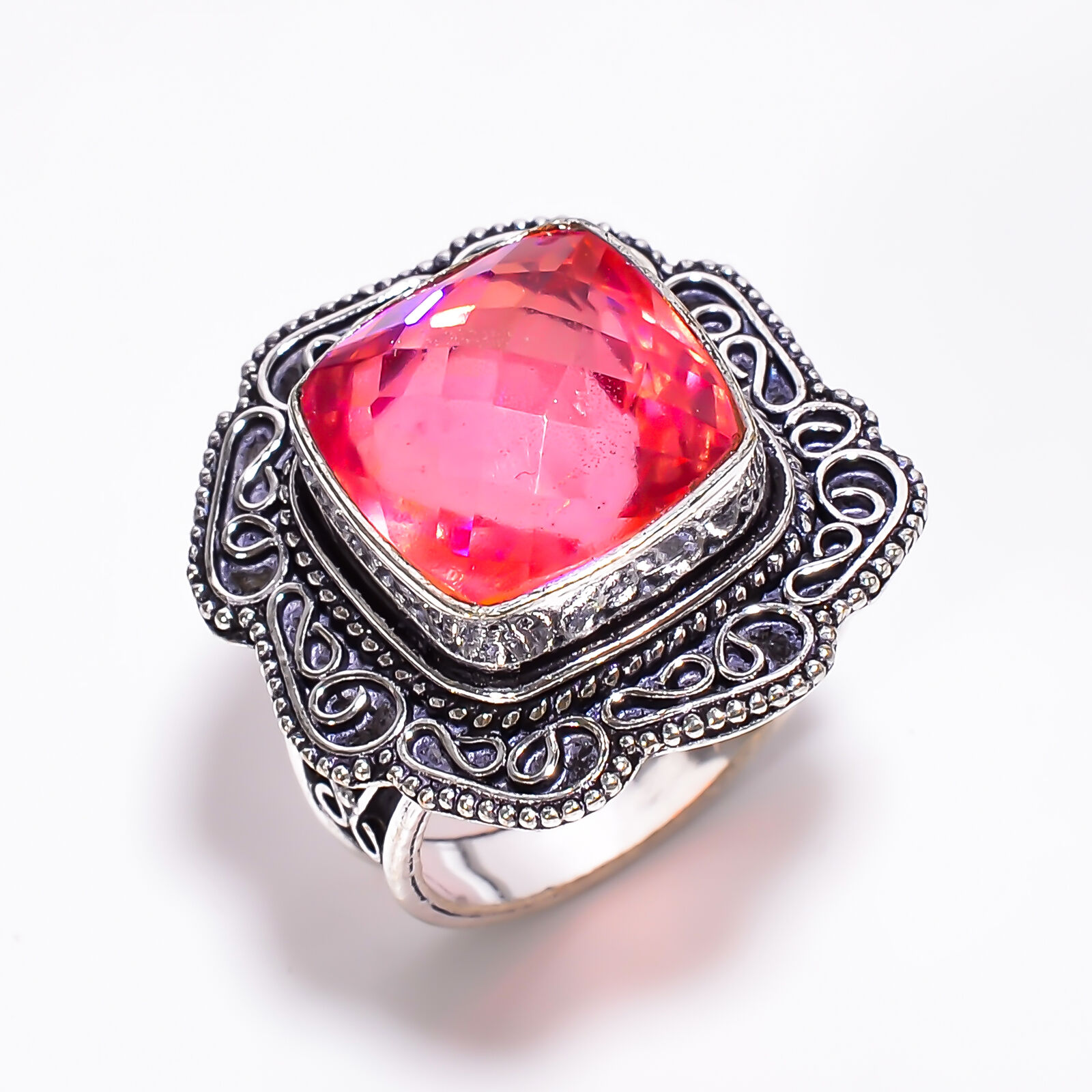 Pink Tourmaline Gemstone Vintage Handmade 925 Sterling Silver Ring 8 US GSR-1257