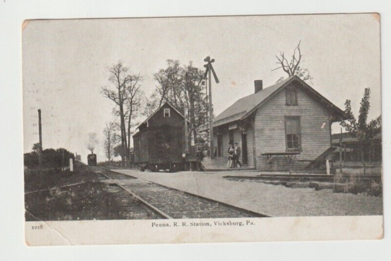 Antique Postcard 1905 PRR Railroad Depot / Station Vicksburg PA