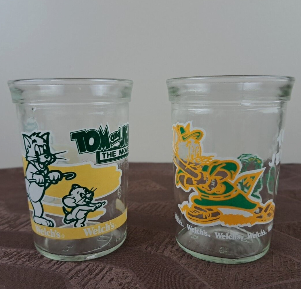 Vintage 1990's Welch's Tom & Jerry Cartoon Promotional Jelly Jar Juice Glasses
