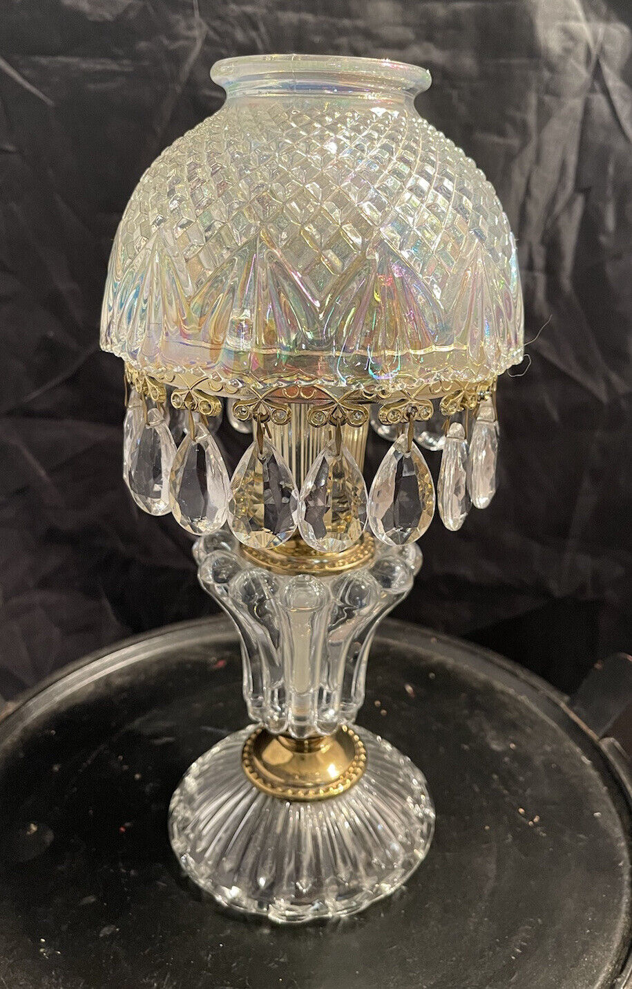 Vtg Cut Glass Michelotti Boudoir Table Lamp Crystal Prism Holland Iridescent
