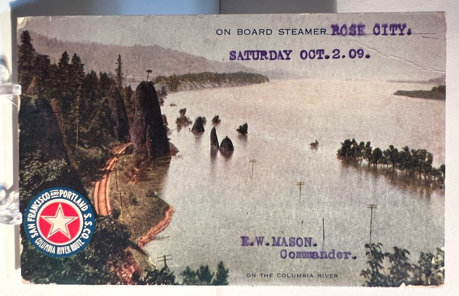 Postcard “On Board Steamer Rose City” Columbia River Steamship - Rare - c1909