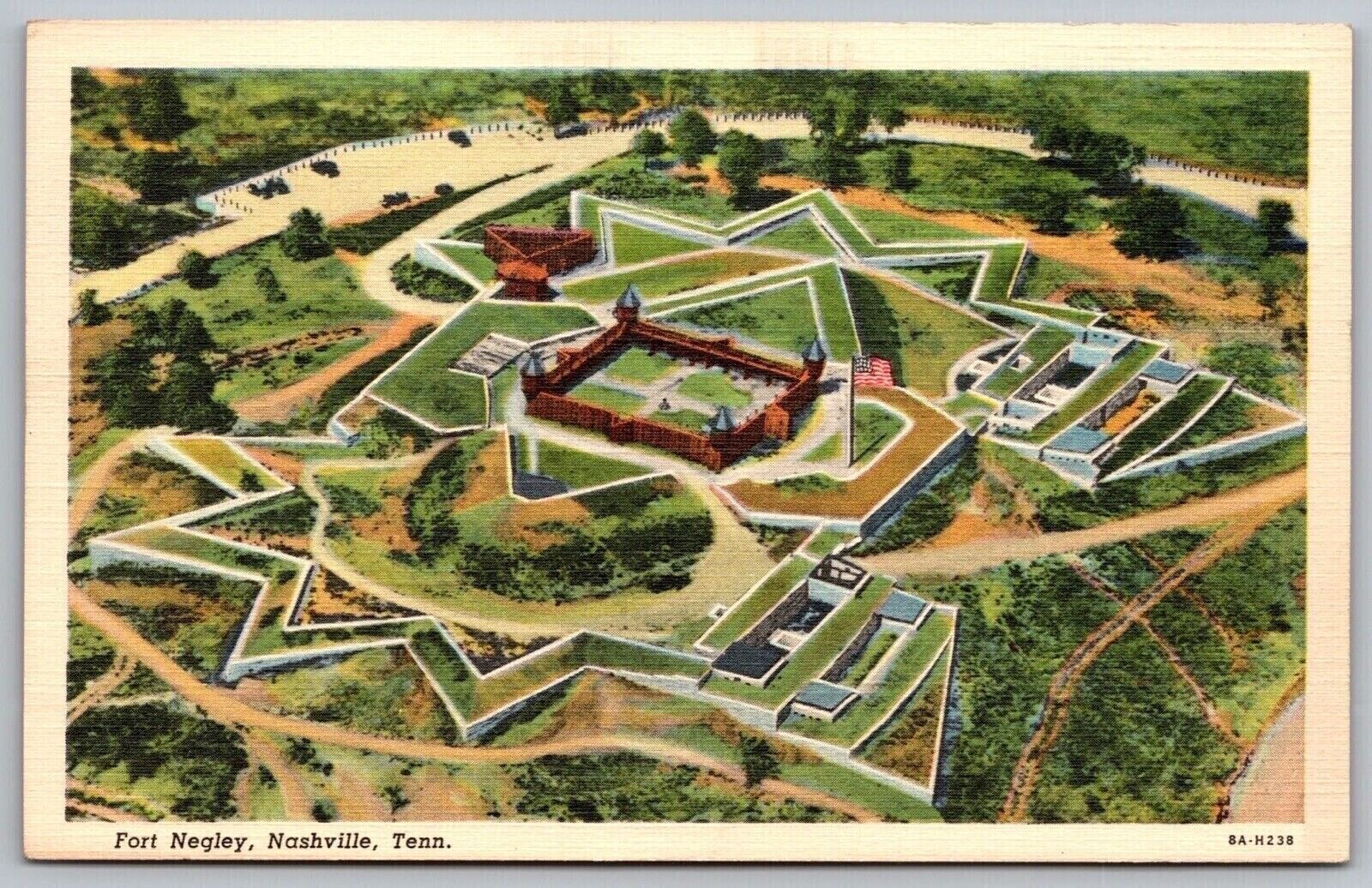 Nashville Tennessee Fort Negley Historic Landmark Aerial View Linen Postcard