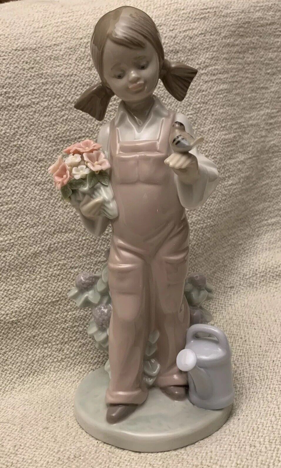 Vintage LLADRO “Spring” Porcelain Figurine Girl Flowers Bird  #5217 Hand Painted