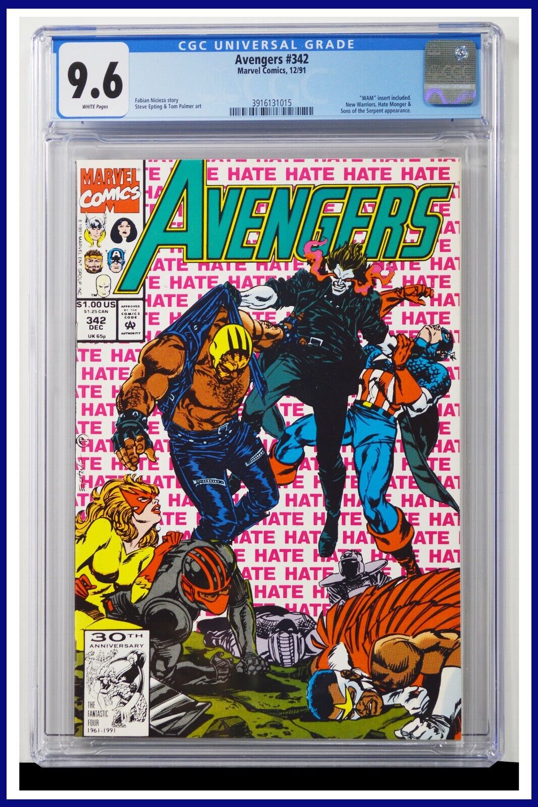 Avengers #342 CGC Graded 9.6 Marvel December 1991 White Pages Comic Book.