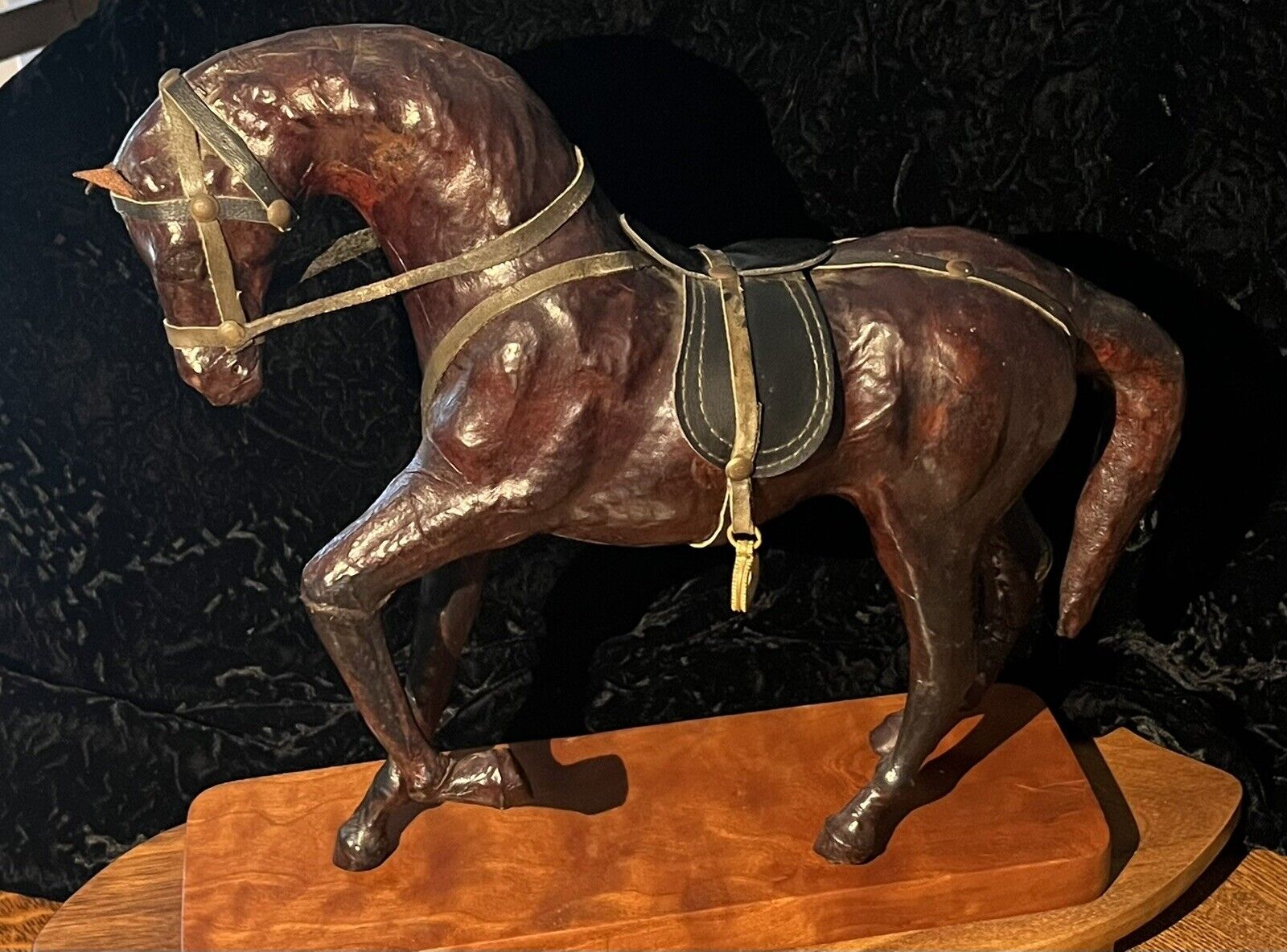 Antique/Vintage Horse Figurine Statue Equestrian Cognac Leather Wrapped 12”+
