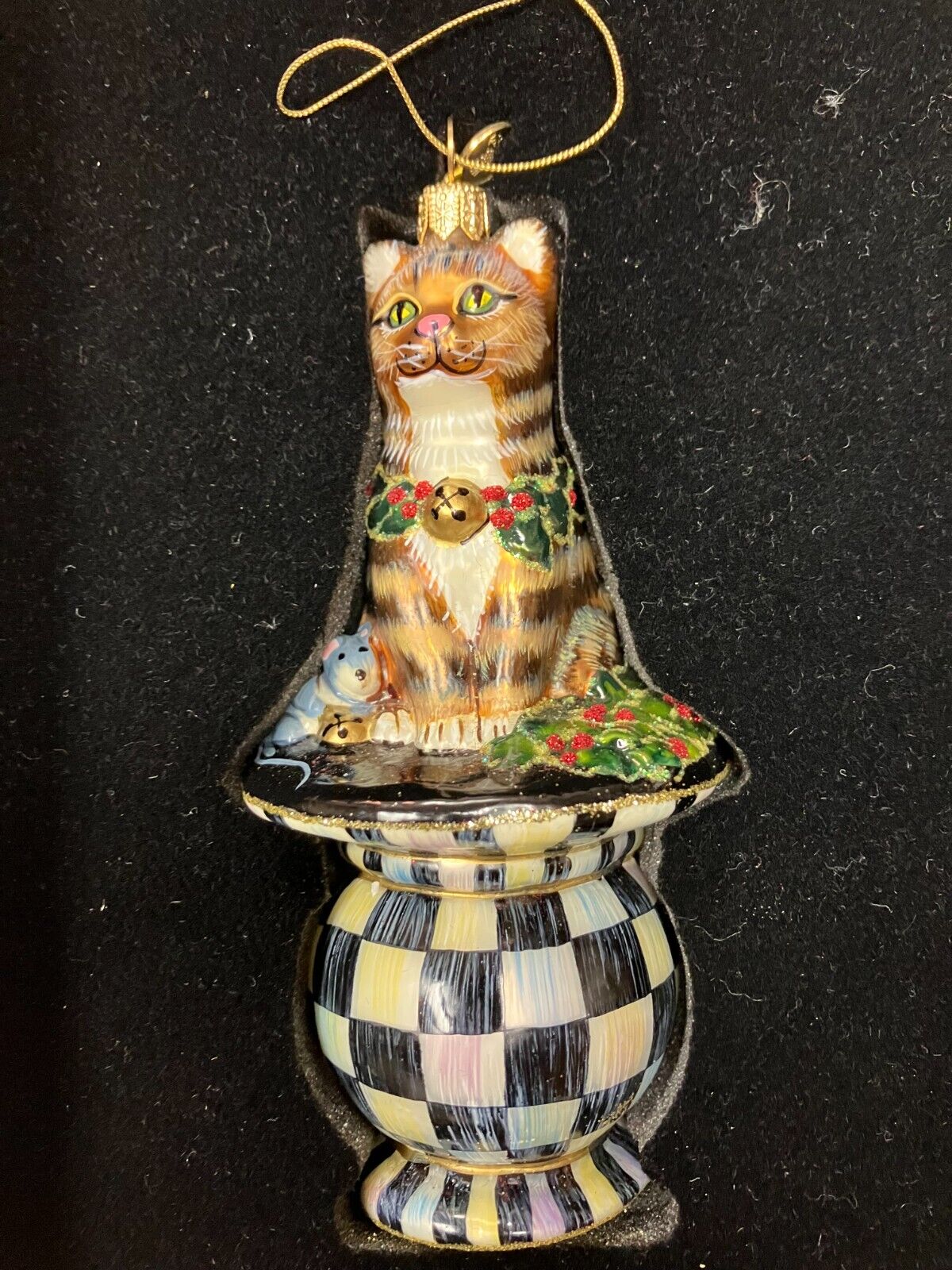 MACKENZIE CHILDS RARE AND HARD TO FIND  COURTLY CAT  CHRISTMAS ORNAMENT  