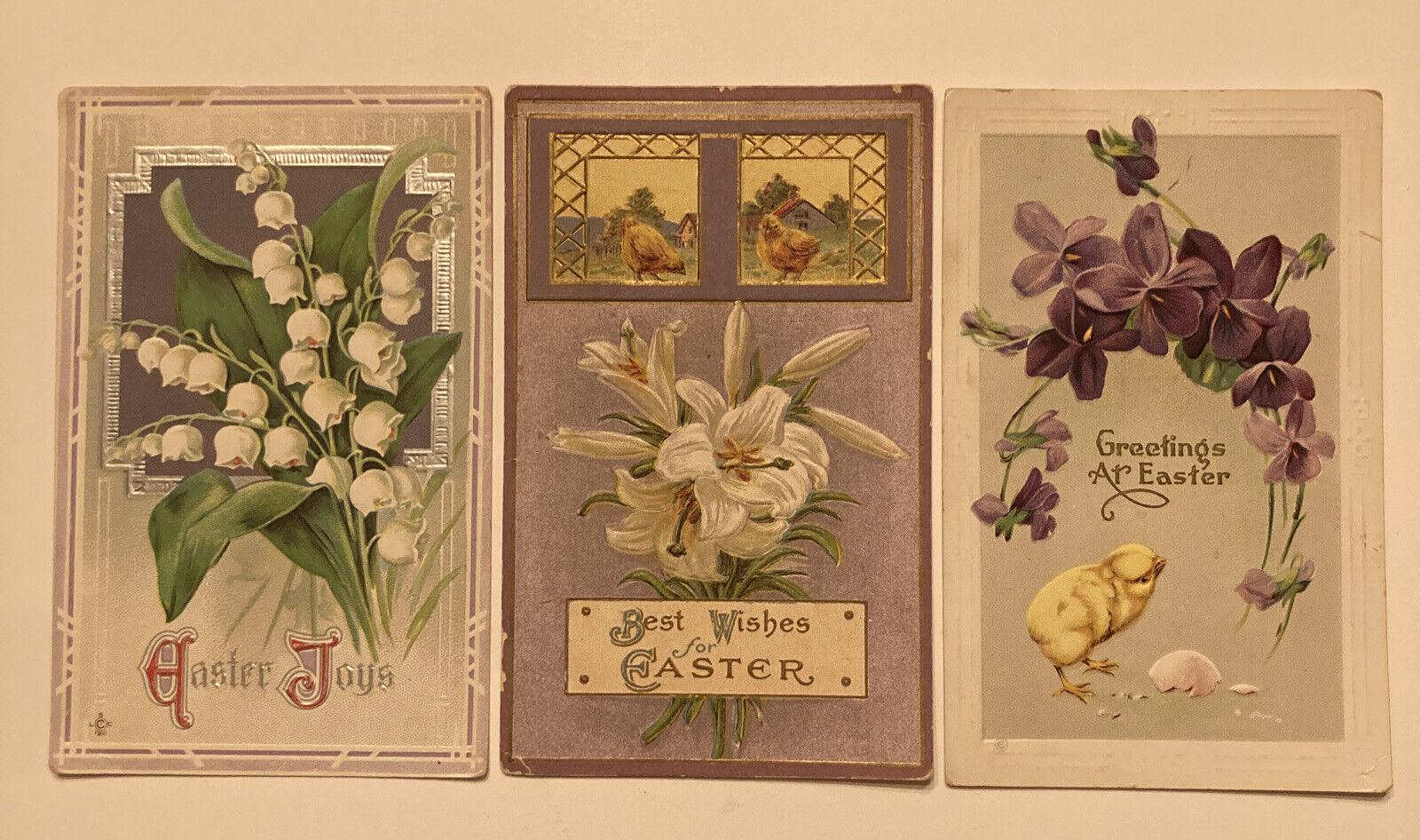 Vintage Lot Of 3 Unused Easter Postcards Early 1900’s Chick Lillies USA