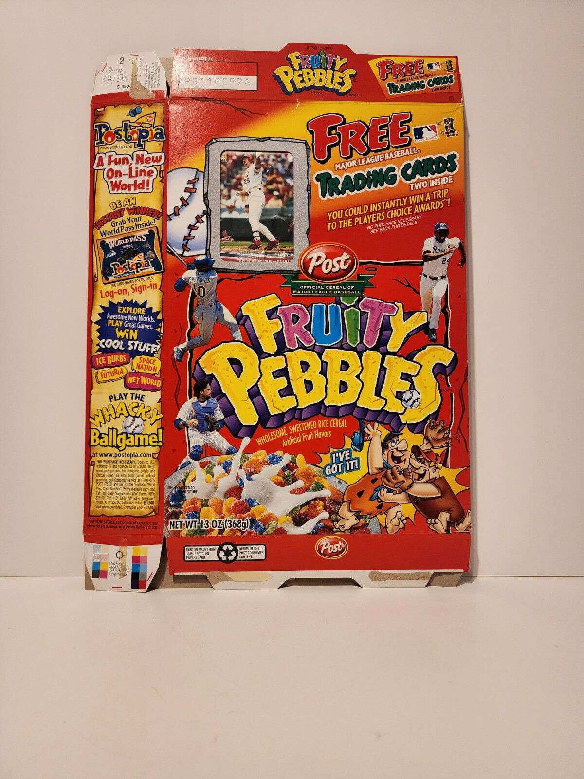 Mark McGwire Post Fruity Pebbles Box (Flat) with 2 MLB Trading Cards