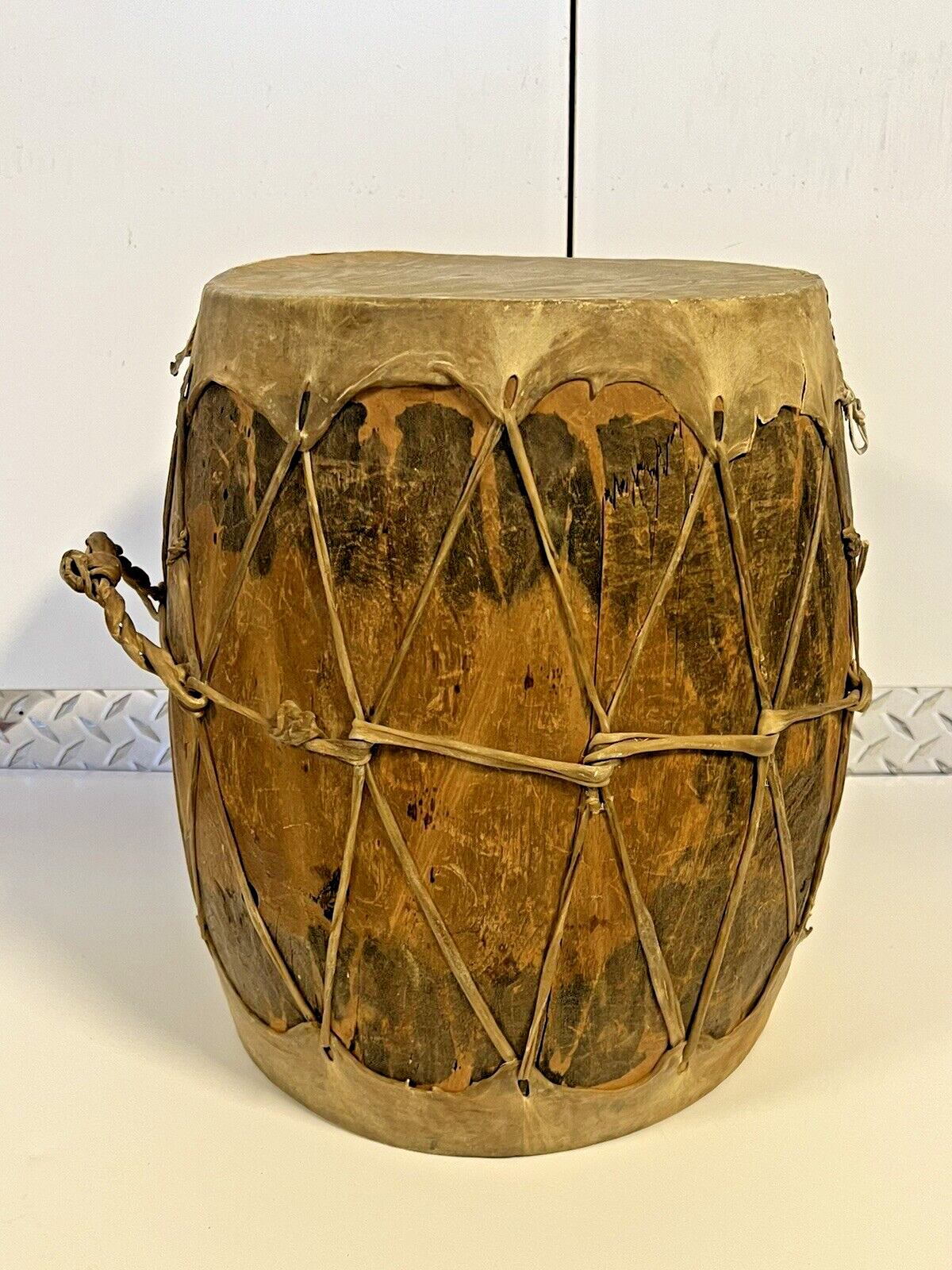 Antique Original Native American Indian Large Ceremonial Drum; 1890's to 1930's