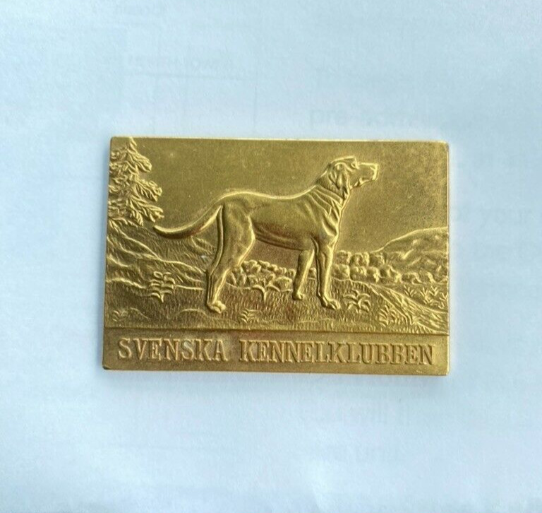Dog Kennel Club Sweden Show Medal Medallion Award Vintage First Prize