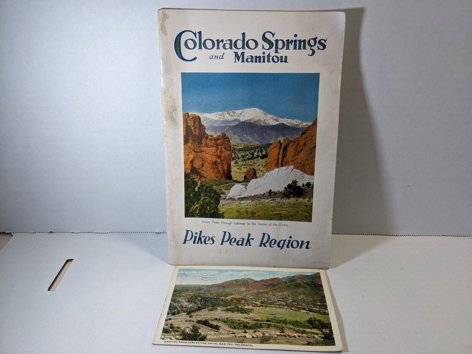Colorado Springs & Manitou-Pikes Peak Vintage 1930's Travel Booklet AND Postcard