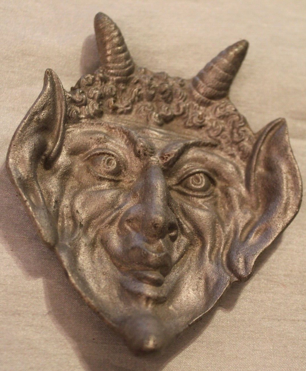 Vintage Cast Metal Devil with Horns Trinket Jewelry Dish Ashtray Man Cave