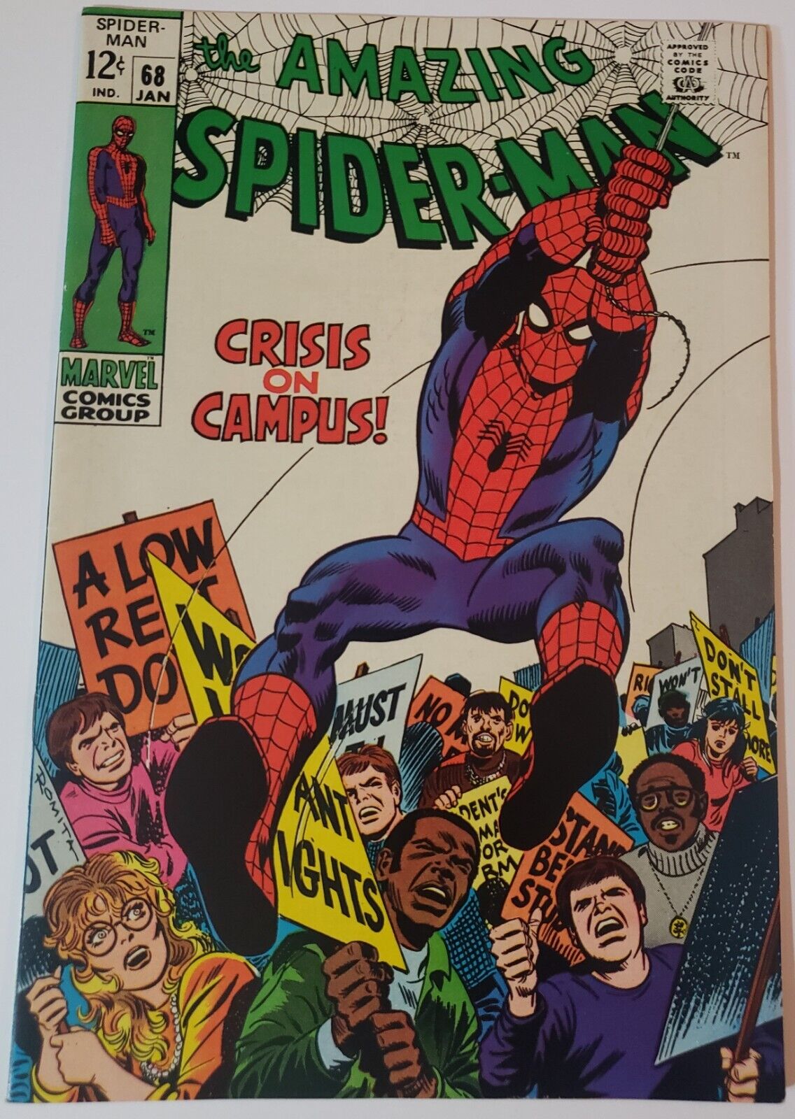 1969 Amazing Spiderman 68 Crisis on Campus Marvel Comics Romita Cover VF+